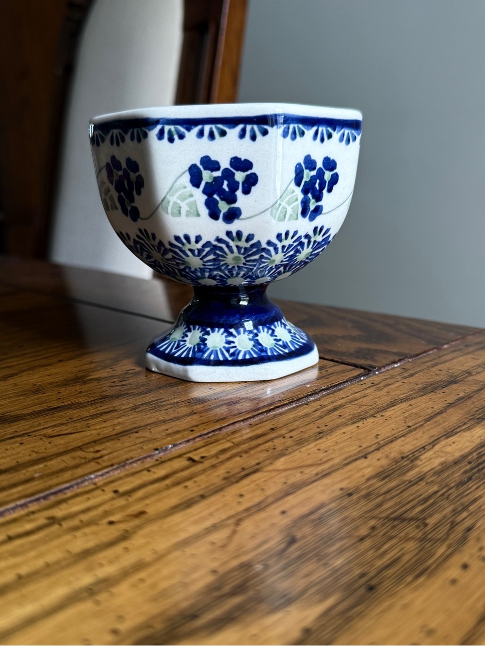Blue & White Floral Ceramic Pedestal Egg Cup by